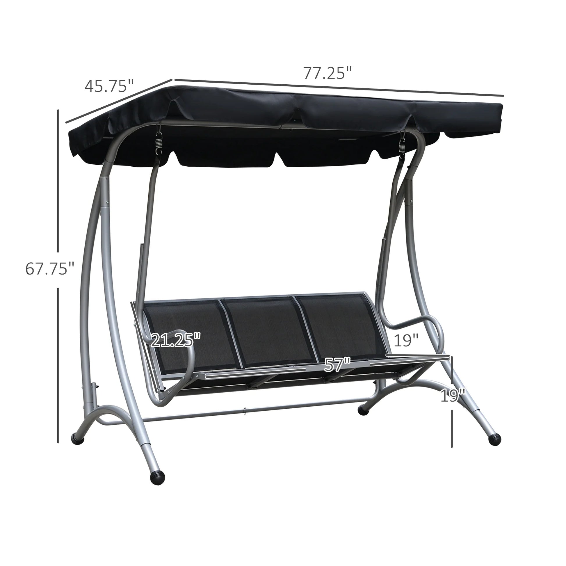 Outsunny 3 Person Patio Swing Seats, Porch Swing with Stand & Adjustable Canopy, Heavy Duty Outdoor Swing Chair Bench for Adults, Black