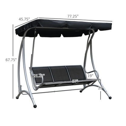 Outsunny 3 Person Patio Swing Seats, Porch Swing with Stand & Adjustable Canopy, Heavy Duty Outdoor Swing Chair Bench for Adults, Black