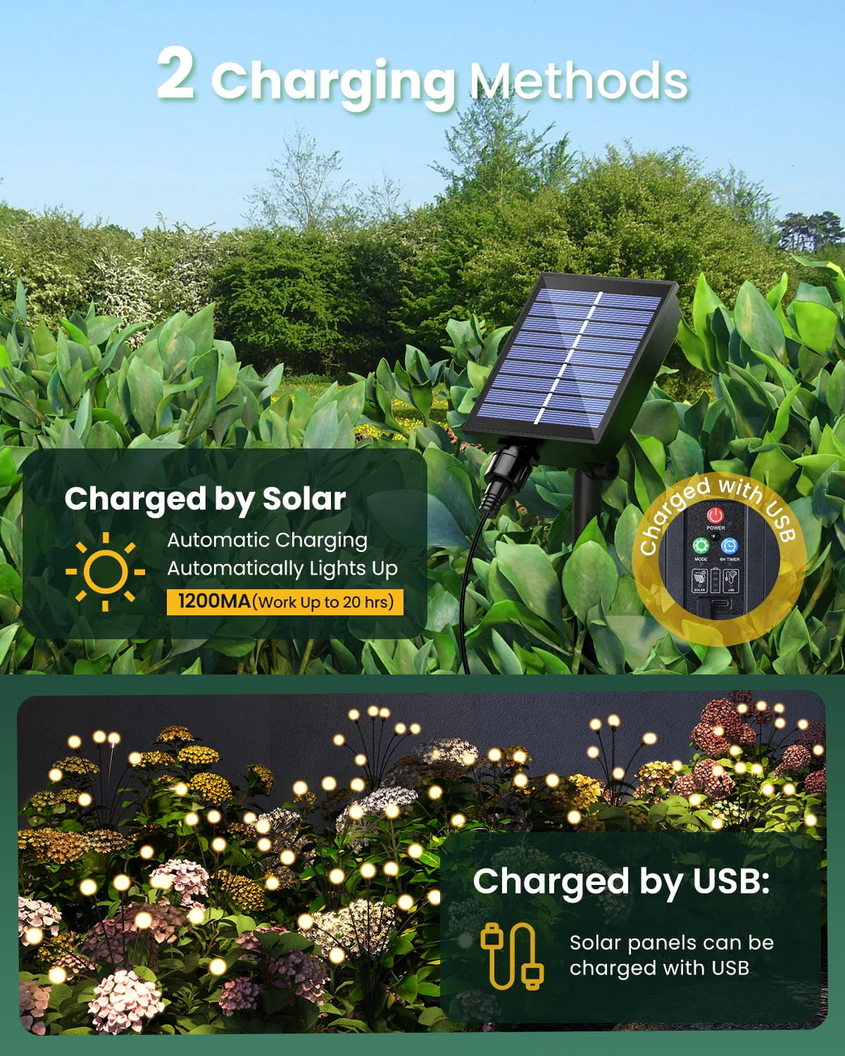 Ambicasa Solar Garden Lights, 8 LED Waterproof Solar Garden Decorative Lights, 8 Scene Modes & 3 Timer for Patio Pathway Yard Walkway, Warm White (4 Pack)