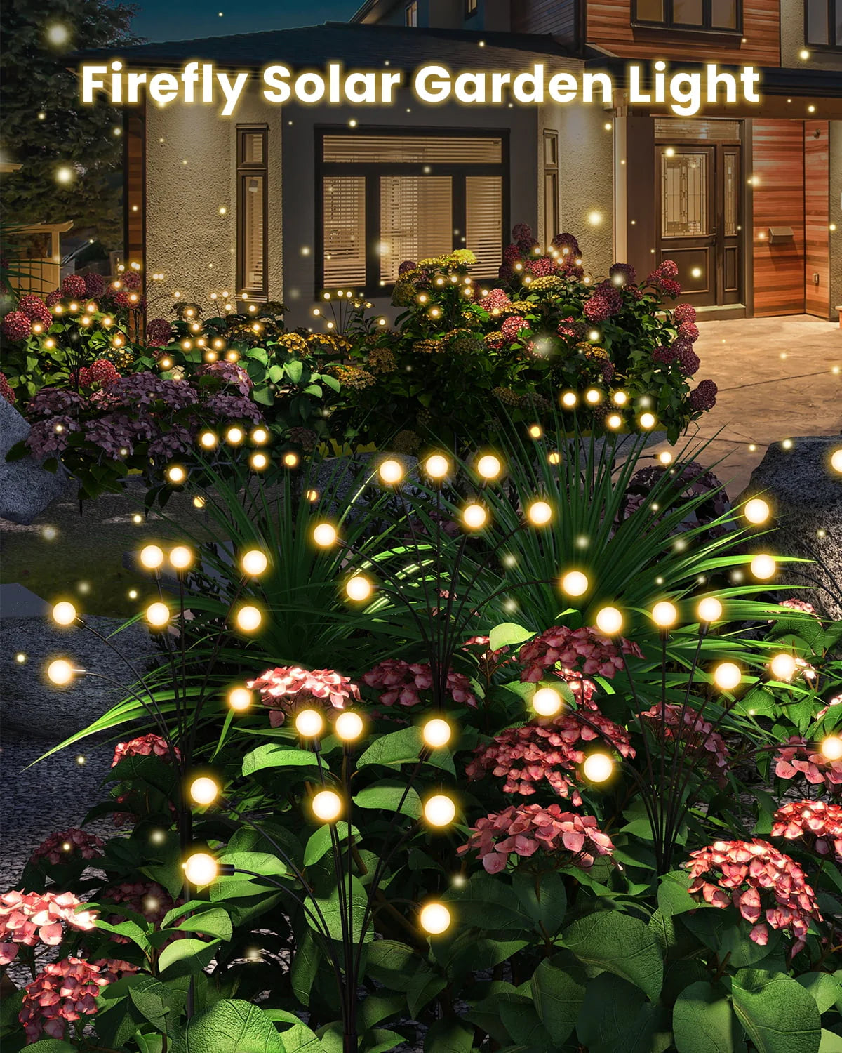 Ambicasa Solar Garden Lights, 8 LED Waterproof Solar Garden Decorative Lights, 8 Scene Modes & 3 Timer for Patio Pathway Yard Walkway, Warm White (4 Pack)