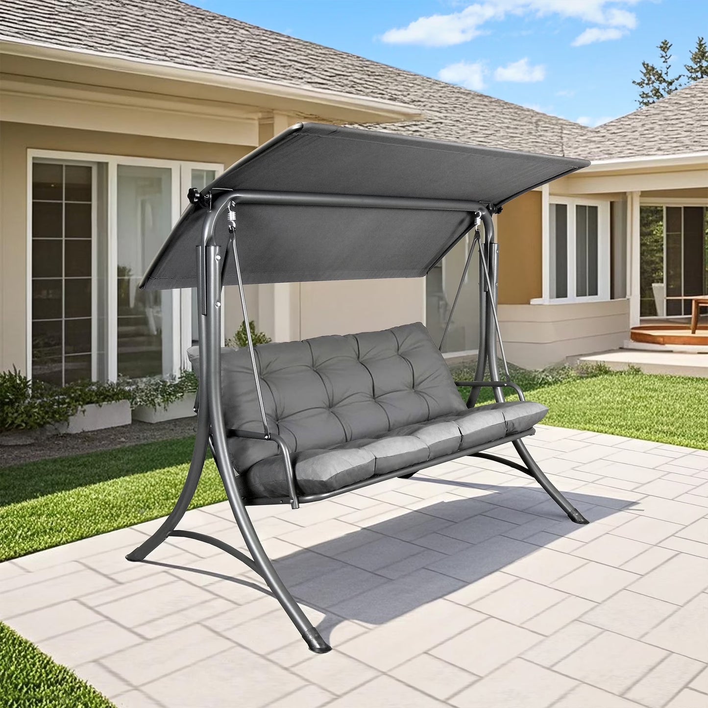 Made in Italy SUNJOY Outdoor Porch Swing, 2 Seat Patio Metal Swing with Adjustable Canopy