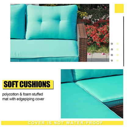 3 Piece Patio Furniture Sets, Outdoor All-Weather Wicker Sectional Sofa Set, Beige