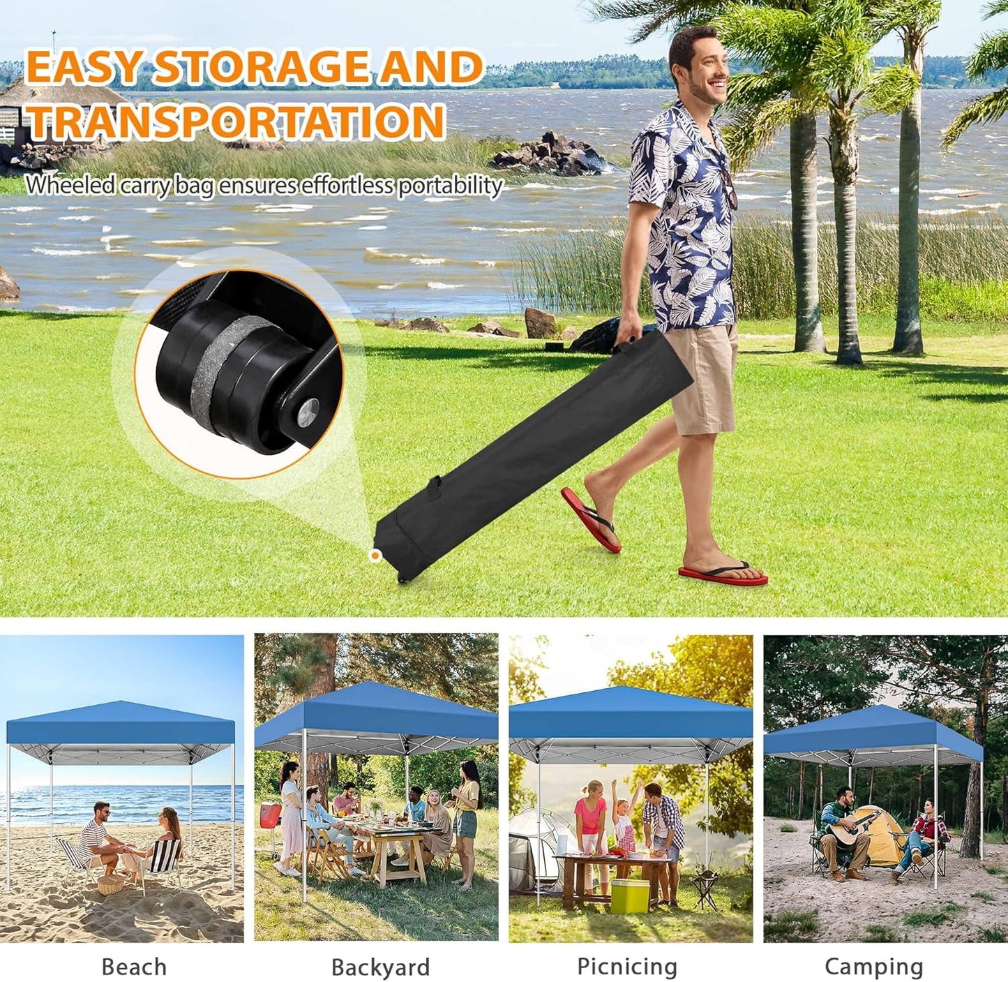 Puppys 10 X 10ft Pop Up Canopy Tent Easy Set up Outdoor Instant Straight Legs Portable Gazebo Shelter with Wheeled Bag for Camp Beach Patio and Garden (Blue)