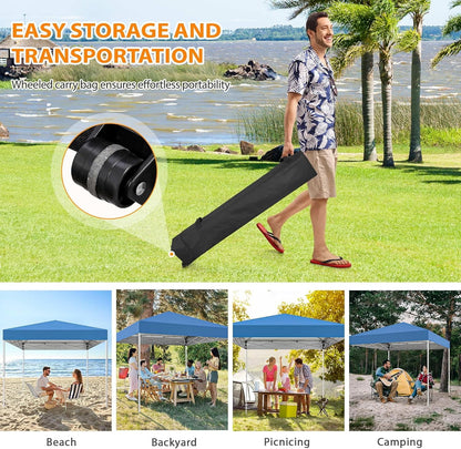 Puppys 10 X 10ft Pop Up Canopy Tent Easy Set up Outdoor Instant Straight Legs Portable Gazebo Shelter with Wheeled Bag for Camp Beach Patio and Garden (Blue)
