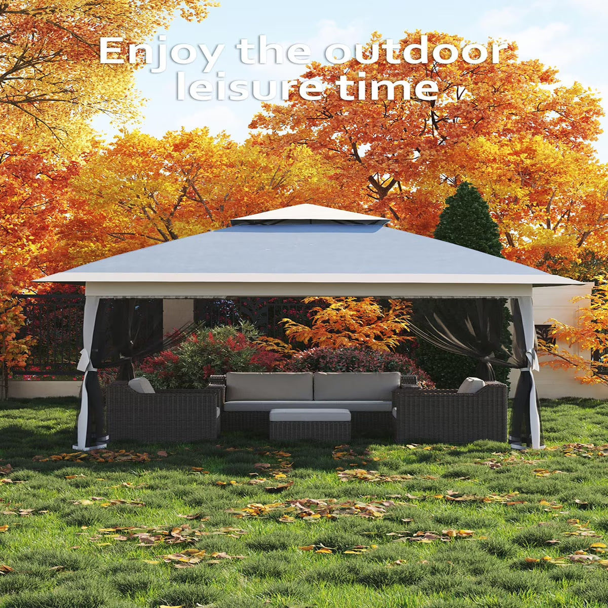 Ataucjin 13x13 Gazebo, Outdoor Canopy Tent with Mosquito Net, Height Adjustable Canopy Gazebo, Large Shade Tent for Camping, Lawn, Backyard, Garden, Patio