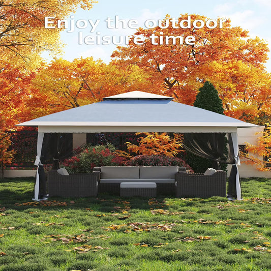 Ataucjin 13x13 Gazebo, Outdoor Canopy Tent with Mosquito Net, Height Adjustable Canopy Gazebo, Large Shade Tent for Camping, Lawn, Backyard, Garden, Patio