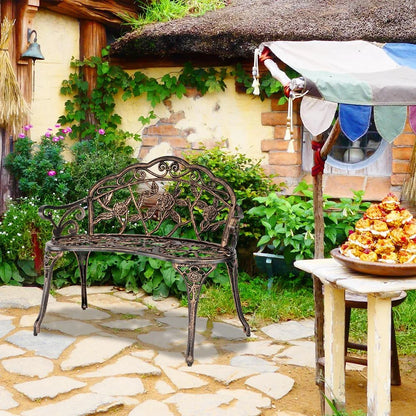 Zimtown Courtyard Park Outdoor Patio Bench Leisure Rose Cast Aluminum Chair, Metal Loveseat Bench for Garden Patio, Porch, Deck, Bronze