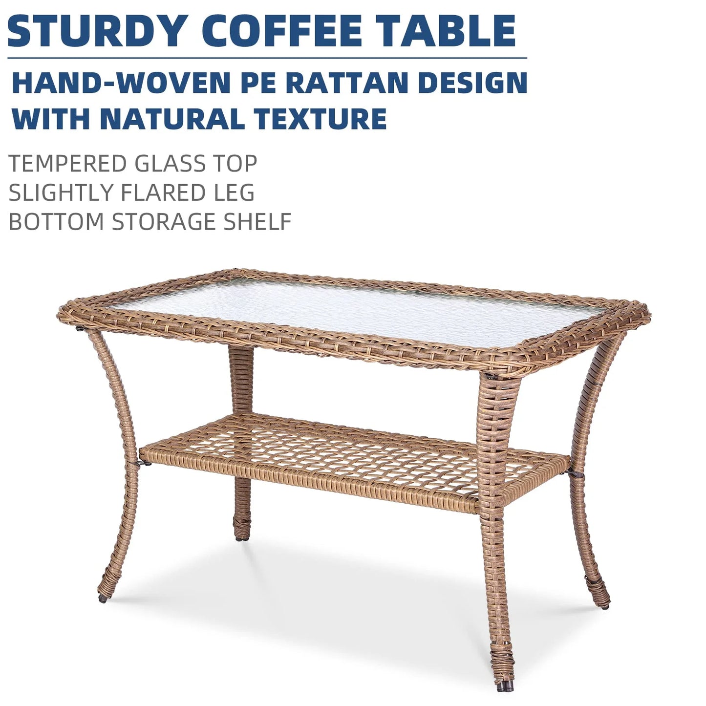SOCIALCOMFY 4-Piece Wicker Patio Furniture Sets Outdoor All-Weather Rattan Conversation Set Includes Glider Loveseat, Glass-Top Coffee Table, 2 Glider Rocker Chairs with Thickened Cushions