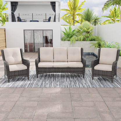 MeetLeisure 3 Pieces Outdoor Furniture Patio Furniture Set with One 3-Seat Sofa, Two ArmChairs, Navy