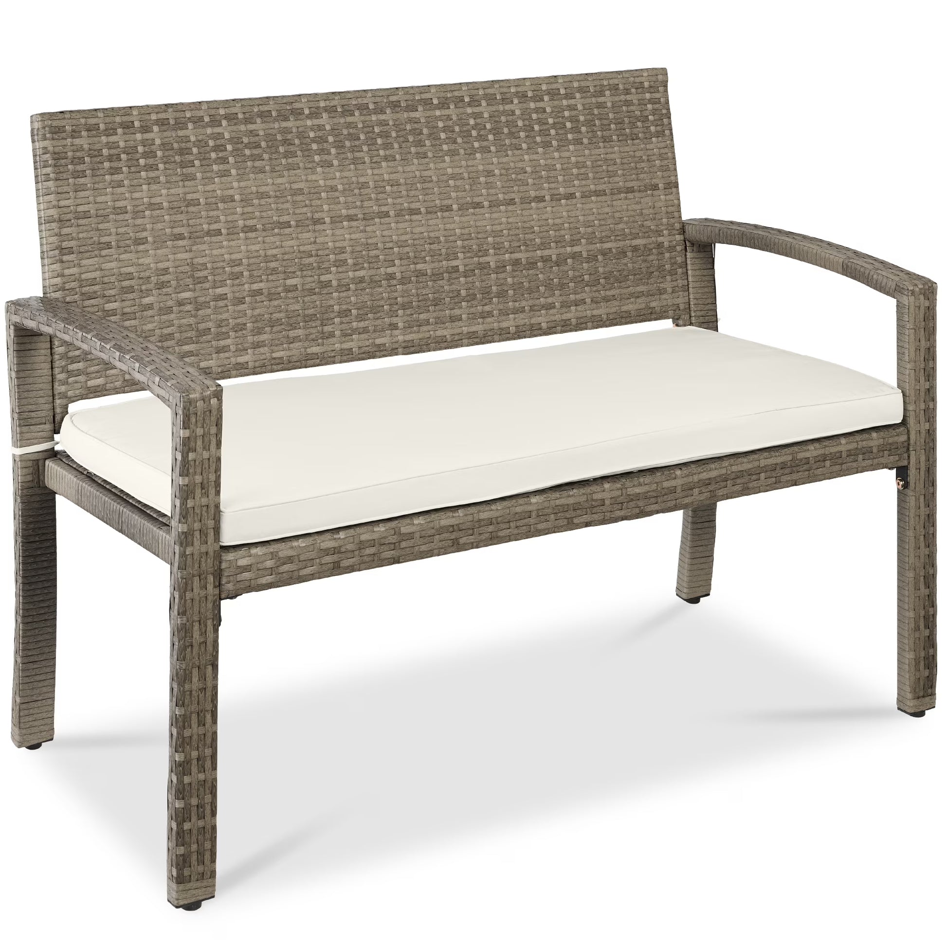 Best Choice Products 2-Person Outdoor Wicker Bench Garden Patio Porch Furniture w/700lb Capacity - Gray/Navy