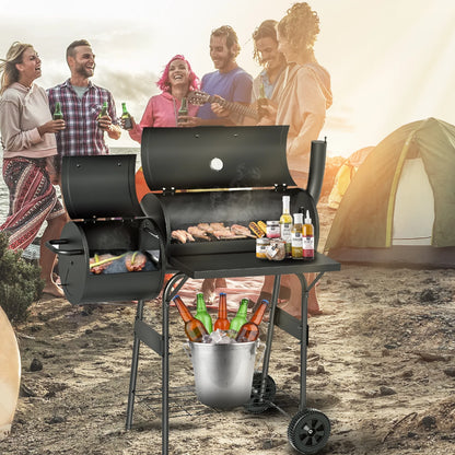 KingChii BBQ Charcoal Smoker and Grills, Offset Smoker for Outdoor, Garden, Patio and Backyard, Black