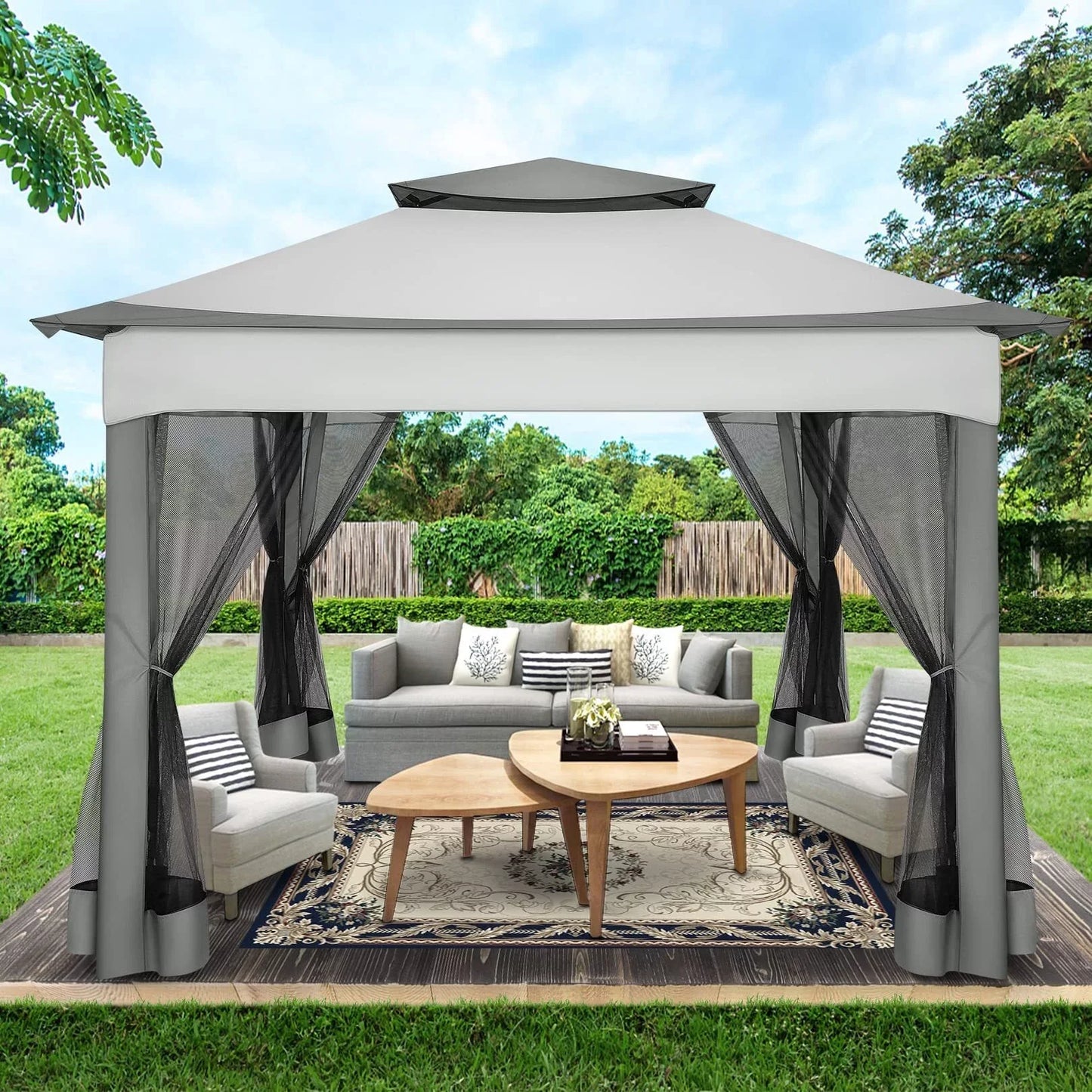 COBIZI 11x11 Pop up Gazebo Outdoor Canopy Gazebo Patio Gazebo with Mosquito Netting Canopy Shelter with 121 Square feet of Shade for Poolside, Garden, Party and Backyard, Gray