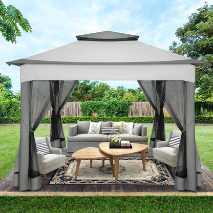 COBIZI 11x11 Pop up Gazebo Outdoor Canopy Gazebo Patio Gazebo with Mosquito Netting Canopy Shelter with 121 Square feet of Shade for Poolside, Garden, Party and Backyard, Gray