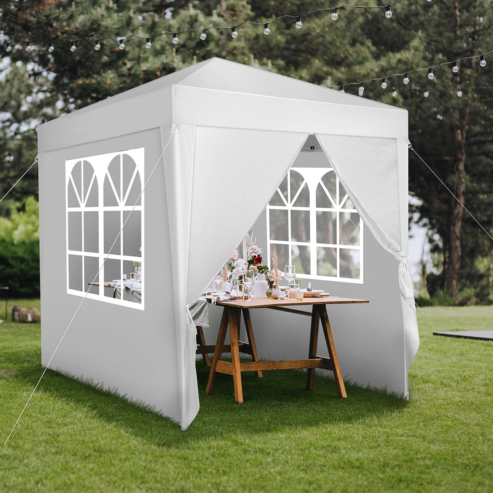 6.5x6.5ft Pop Up Canopy Tent - Instant White Gazebo w/4 Sidewalls, UPF 50+ & Carry Bag, 42 sq ft Shade for Camping/Patio (200x200cm)