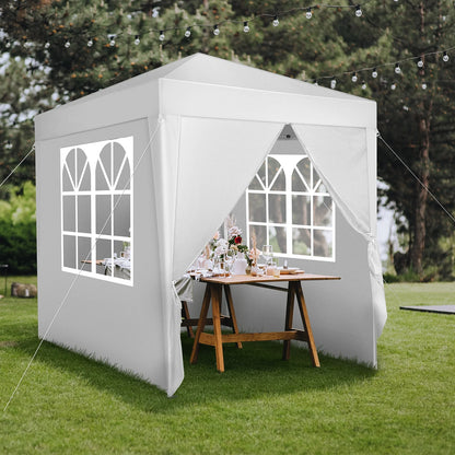 6.5x6.5ft Pop Up Canopy Tent - Instant White Gazebo w/4 Sidewalls, UPF 50+ & Carry Bag, 42 sq ft Shade for Camping/Patio (200x200cm)
