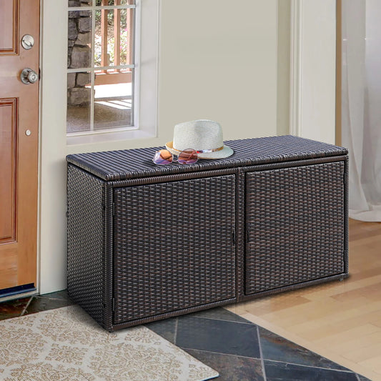 Costway 88 Gallon Garden Patio Rattan Storage Container Box Bin Shelf Brown