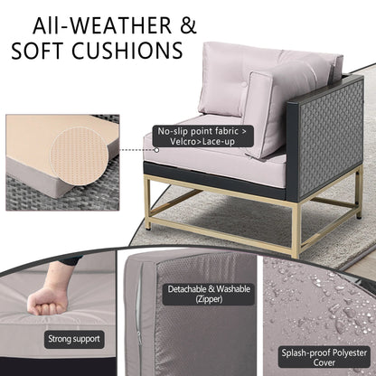 7 Pieces Patio Funiture Set, Outdoor Furniture Sectional Sofa Set,Manual Wicker Rattan Patio Conversation Set Heavy-duty Frame, with Cushions and Table, Gray
