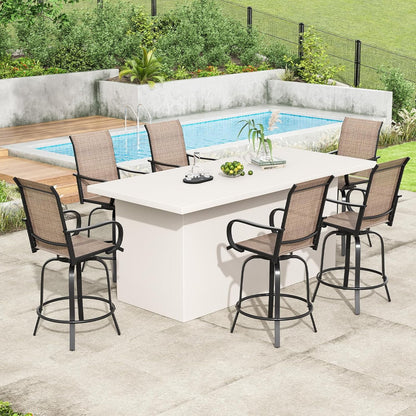 Farini Outdoor Bar Stools Set of 2, 360° Swivel Patio Barstools with Textile Fabric,Ergonomic Comfort Bar Height Tall Outdoor Stools for Balcony,Brown