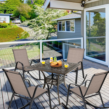 Costway 2 PCS Patio Rocking Chair Heavy-Duty Metal Rocker Outdoor Anti-Slip Brown