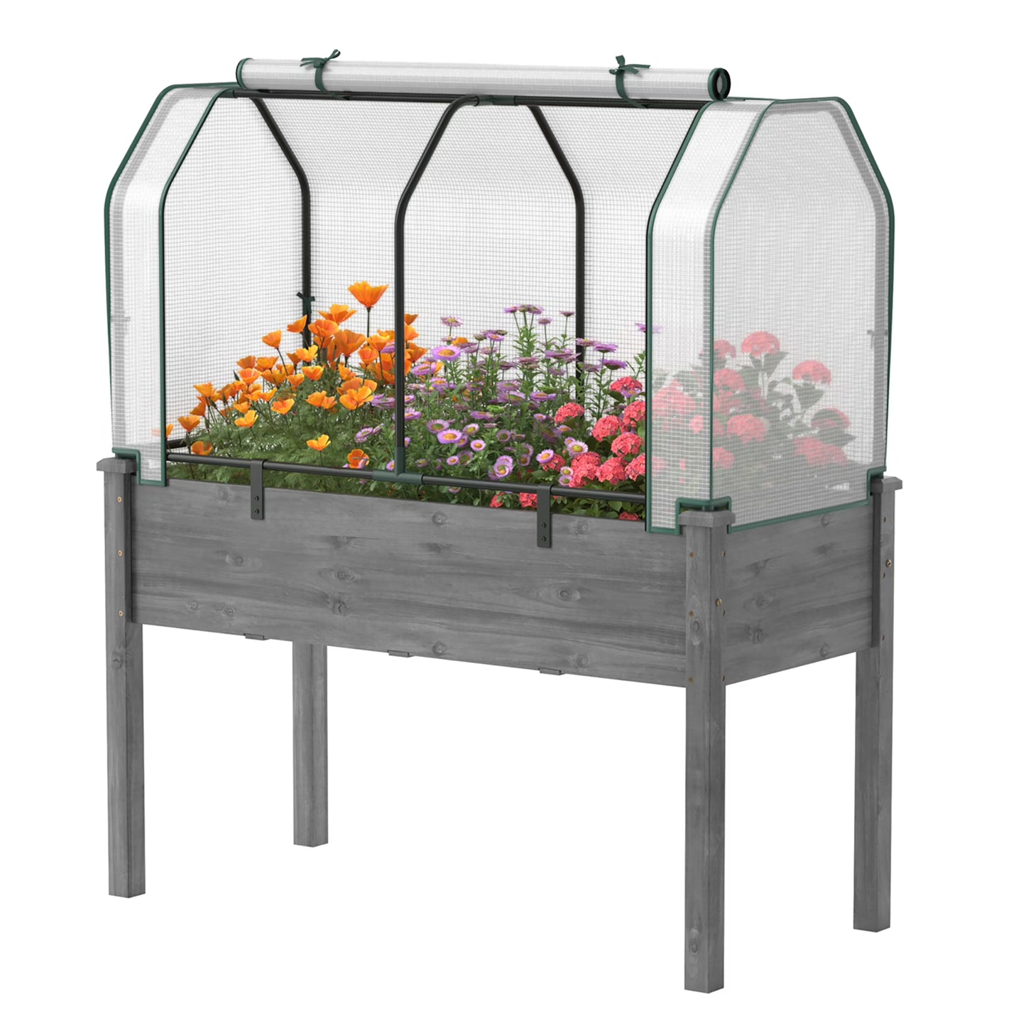 Costway Raised Garden Bed with Dual Zipper Door Greenhouse for Patios and Backyards Natural