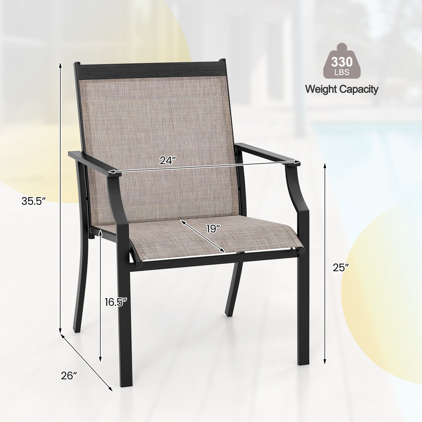 Gymax Set of 2 Patio Dining Chairs Outdoor Armchairs w/Sturdy Metal Frame Coffee