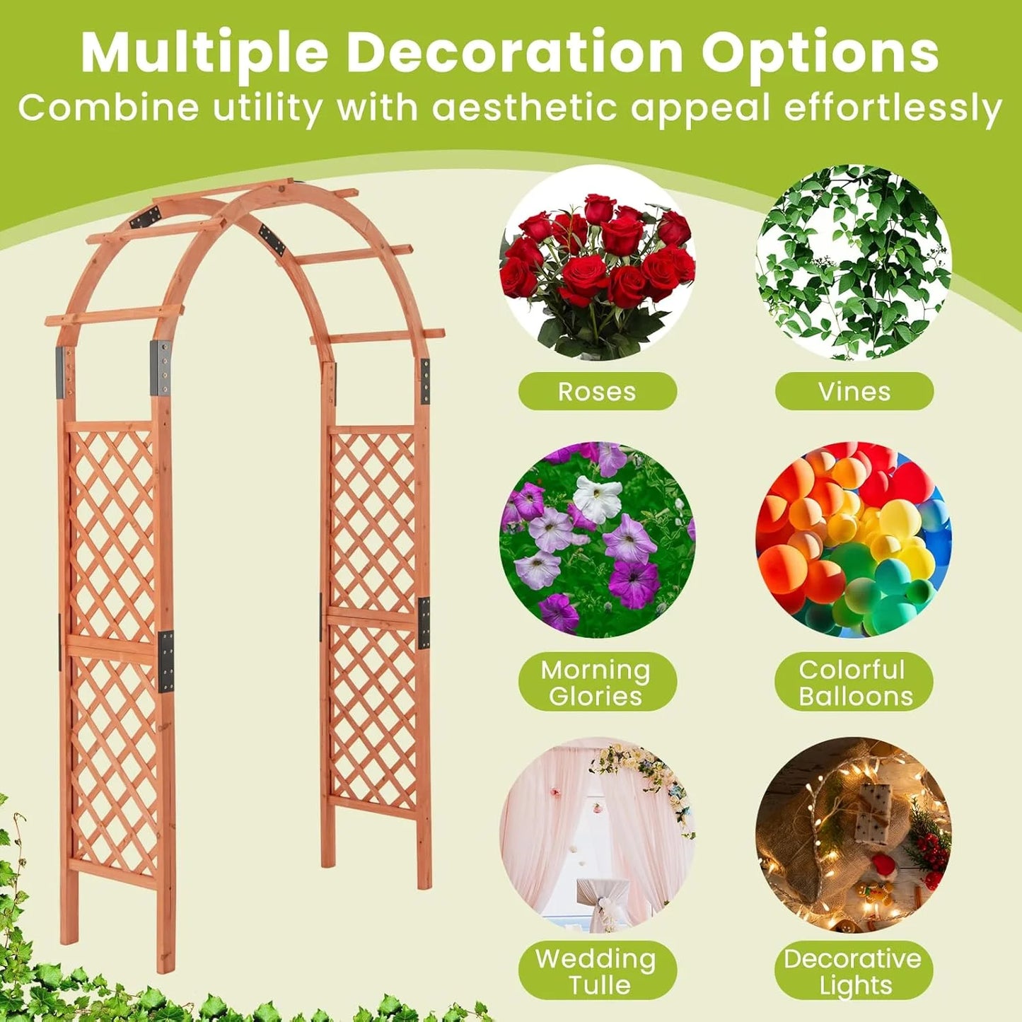 Moccha 7.7 FT Garden Arbor, 93" Wood Arbor Trellis for Climbing , Rose, Ivy, Outdoor Archway Pergola, Solid Wood Backdrop Stand, Garden Arch for Lawn Patio Bridal Party Pathway Ceremony Wedding