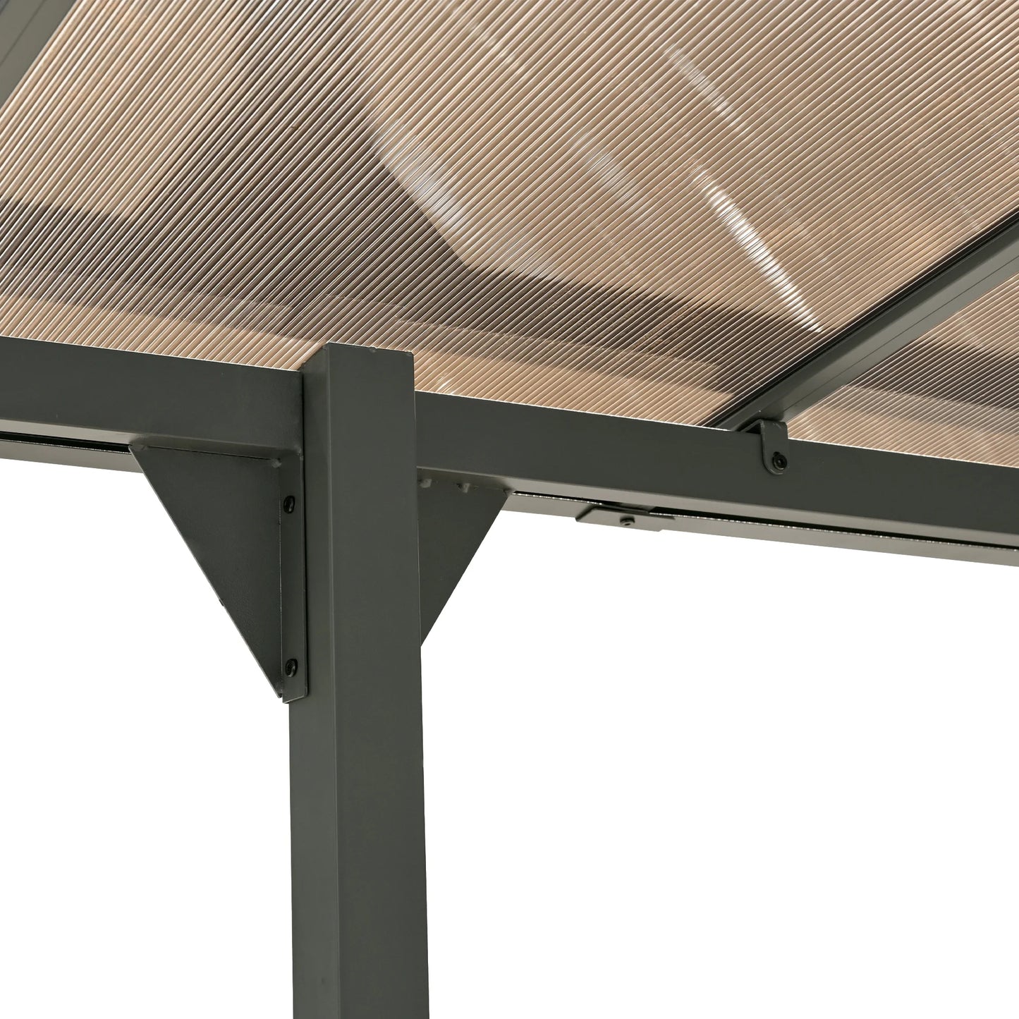 14.76 x 9.22 FT Wall Mounted Gazebo, Patio Pergola Lean to Awning with PC Roof Panels, Outdoor Metal Gazebo with Powder-Coated Iron Frame, Shelter for Deck, Garden, Backyard, Gray