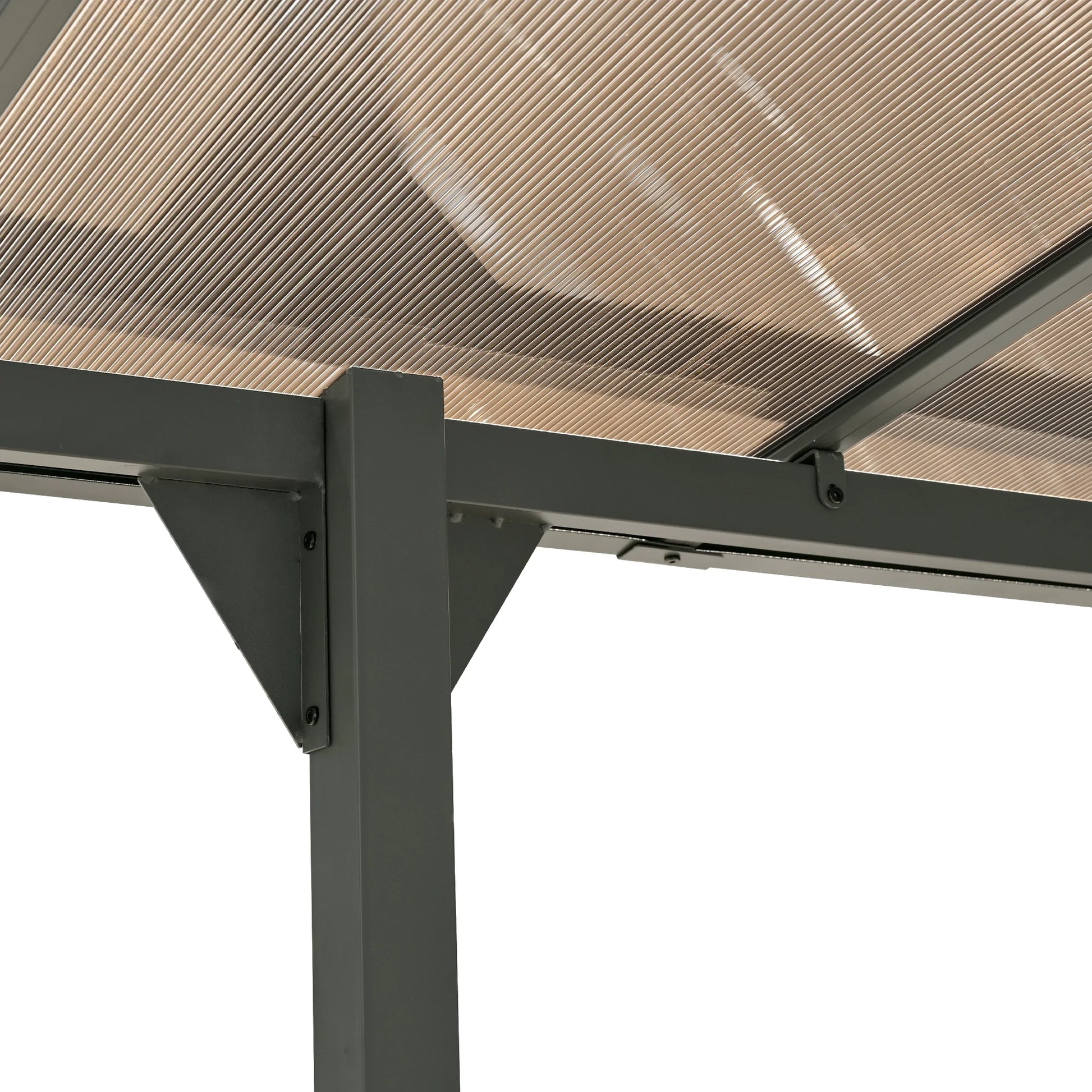 14.76 x 9.22 FT Wall Mounted Gazebo, Patio Pergola Lean to Awning with PC Roof Panels, Outdoor Metal Gazebo with Powder-Coated Iron Frame, Shelter for Deck, Garden, Backyard, Gray