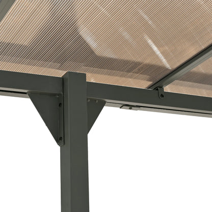 14.76 x 9.22 FT Wall Mounted Gazebo, Patio Pergola Lean to Awning with PC Roof Panels, Outdoor Metal Gazebo with Powder-Coated Iron Frame, Shelter for Deck, Garden, Backyard, Gray