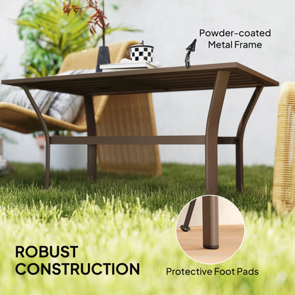 Outsunny Outdoor Coffee Table, All-Weather Rectangle Patio Coffee Table with Slatted Tabletop for Outside, Patio, Brown