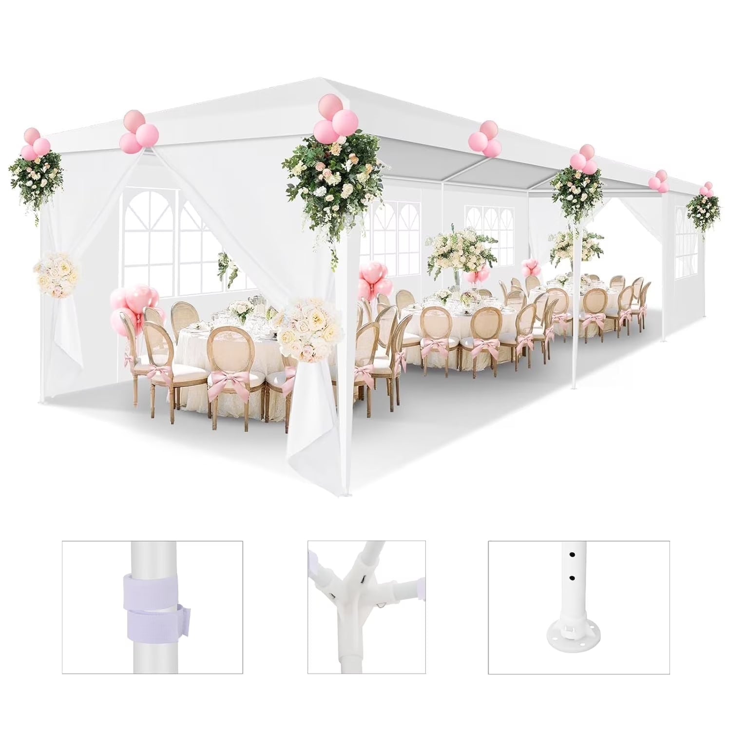 Hoteel Party Tent 10x20 Canopy Tents for Parties with 4 Removable Sidewalls, Patio Camping Gazebo, Portable Tent for Parties, Weddings, BBQ, Waterproof, White