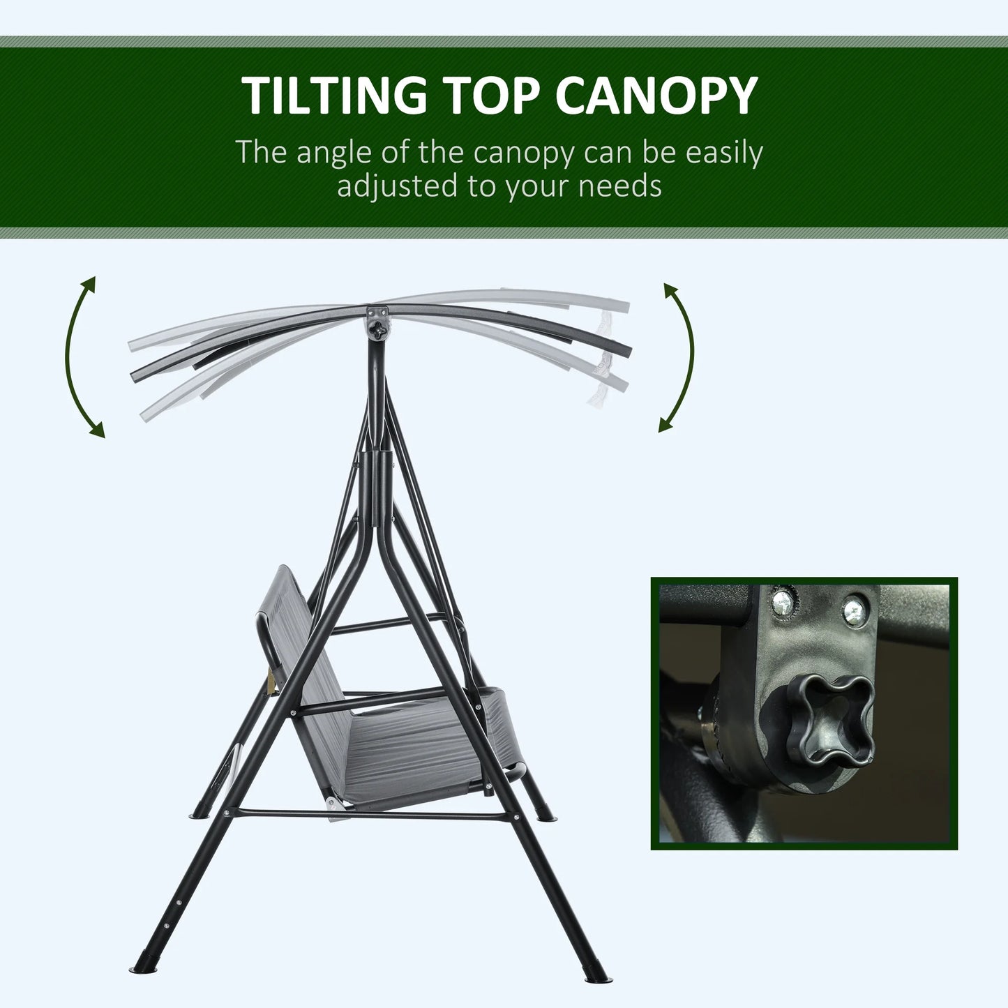 Patio Seating 3-Person Porch Swing with Stand, Outdoor Swing for Patio Porch with Adjustable Tilt Canopy and Comfortable Swing Bench-Style Seat, Steel Frame, Gray,Outdoor Seating