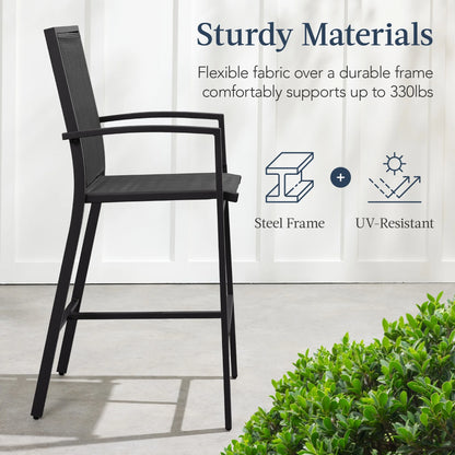 Best Choice Products Outdoor Barstools Set of 2, Bar Height Patio Chairs w/All-Weather Mesh - Black/Black