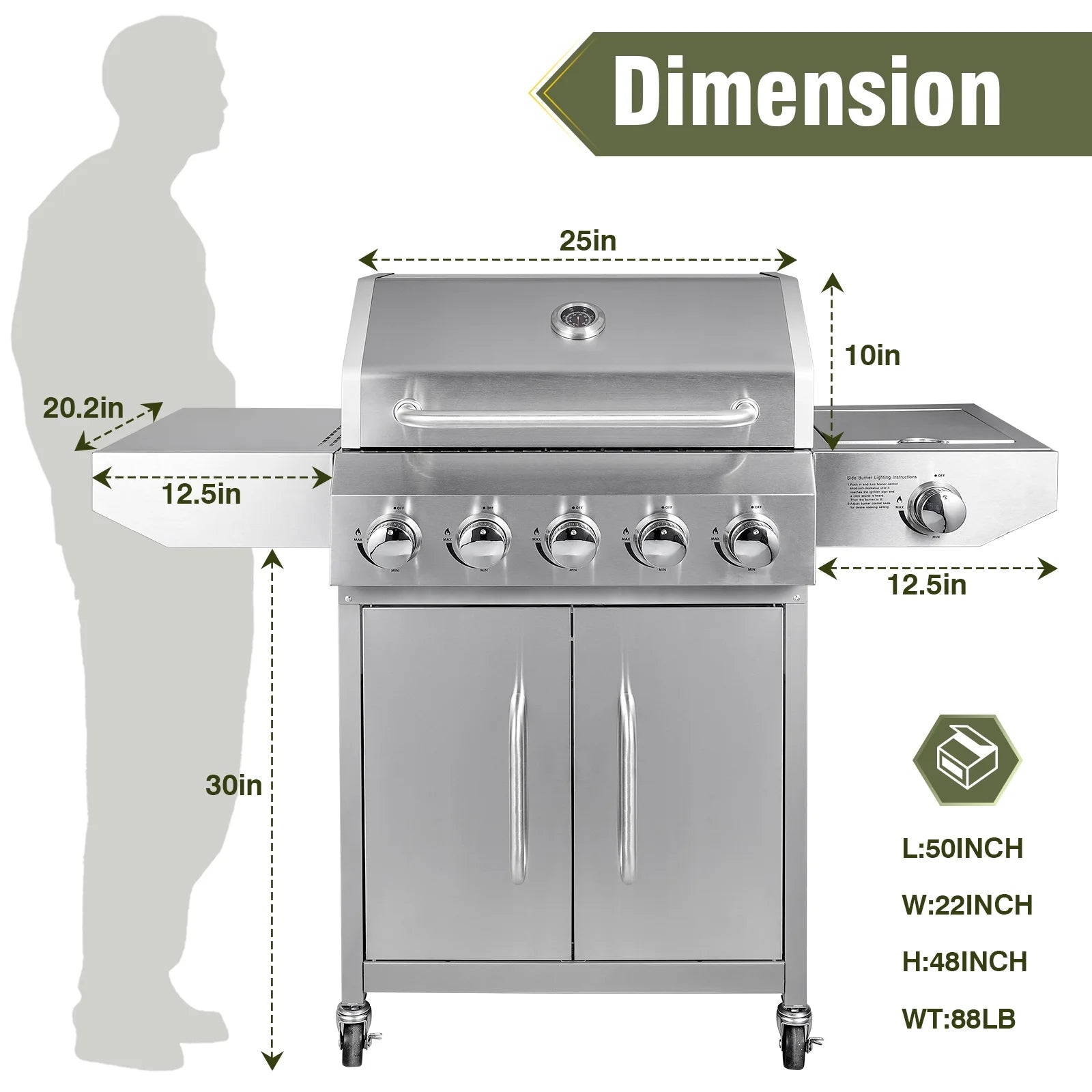 Bestfire 20" Tabletop Gas Grill 2 Burners, 20,000 BTUs Stainless Steel Portable Propane Grill with Legs for Outdoor Patio Backyard Camping, Tailgating, and RV Trips
