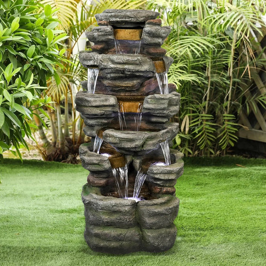 Willwolfer Rockery Outdoor Floor Water Fountain with Light LED 47.2" High Cascading Waterall for Yard Garden Patio Deck Home