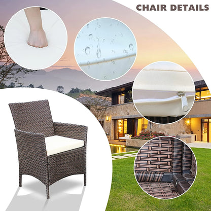 Devoko 3 Pieces Outdoor Furniture Sets Rattan Wicker Chairs Patio Conversation Set, Beige