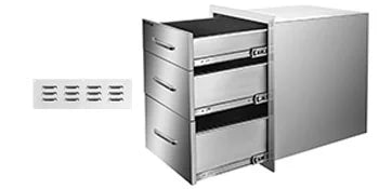Outdoor Kitchen Drawers 18" W x 20.5" H x 20.5" D, Flush Mount Triple Access BBQ Drawers with Stainless Steel Handle, BBQ Island Drawers for Outdoor Kitchens or BBQ Island Patio Grill Station