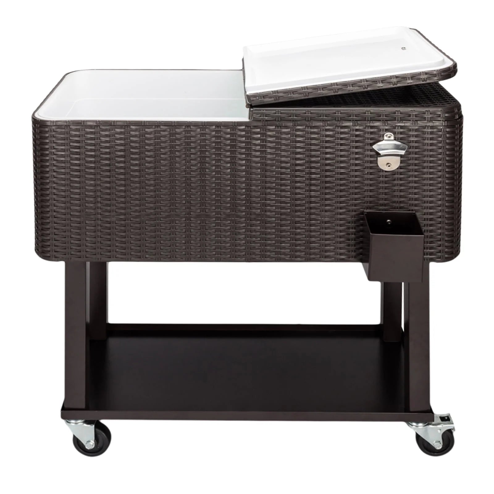 UWR-Nite 80 Quart Rolling Ice Chest on Wheels, Portable Patio Party Bar Drink Cooler Cart, with Shelf, Beverage Pool with Bottle Opener, Water Pipe