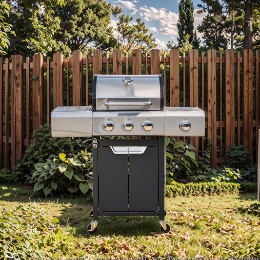 3 Burner Propane Gas Grill for Outdoor, 40500 BTU Barbecue Gas Grill with Thermometer, Stainless Steel BBQ Grill with Shelves & Wheels, Outdoor Cooking Grill for Patio, Garden, Backyard