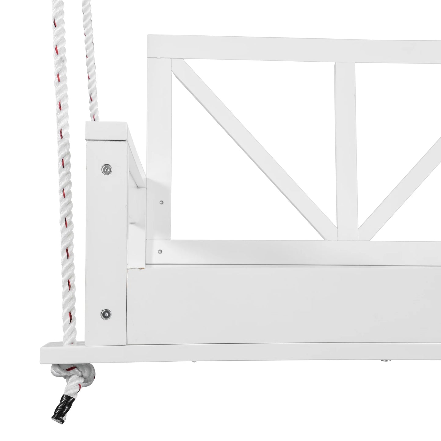 Wood Twin Size Patio Swing Bed, Modern Porch Swing Hanging Daybed with 16.4ft Hemp Ropes, Comfortable Porch Swing Bed for Relaxing on Patio, Porch, Backyard and Garden Spaces, White