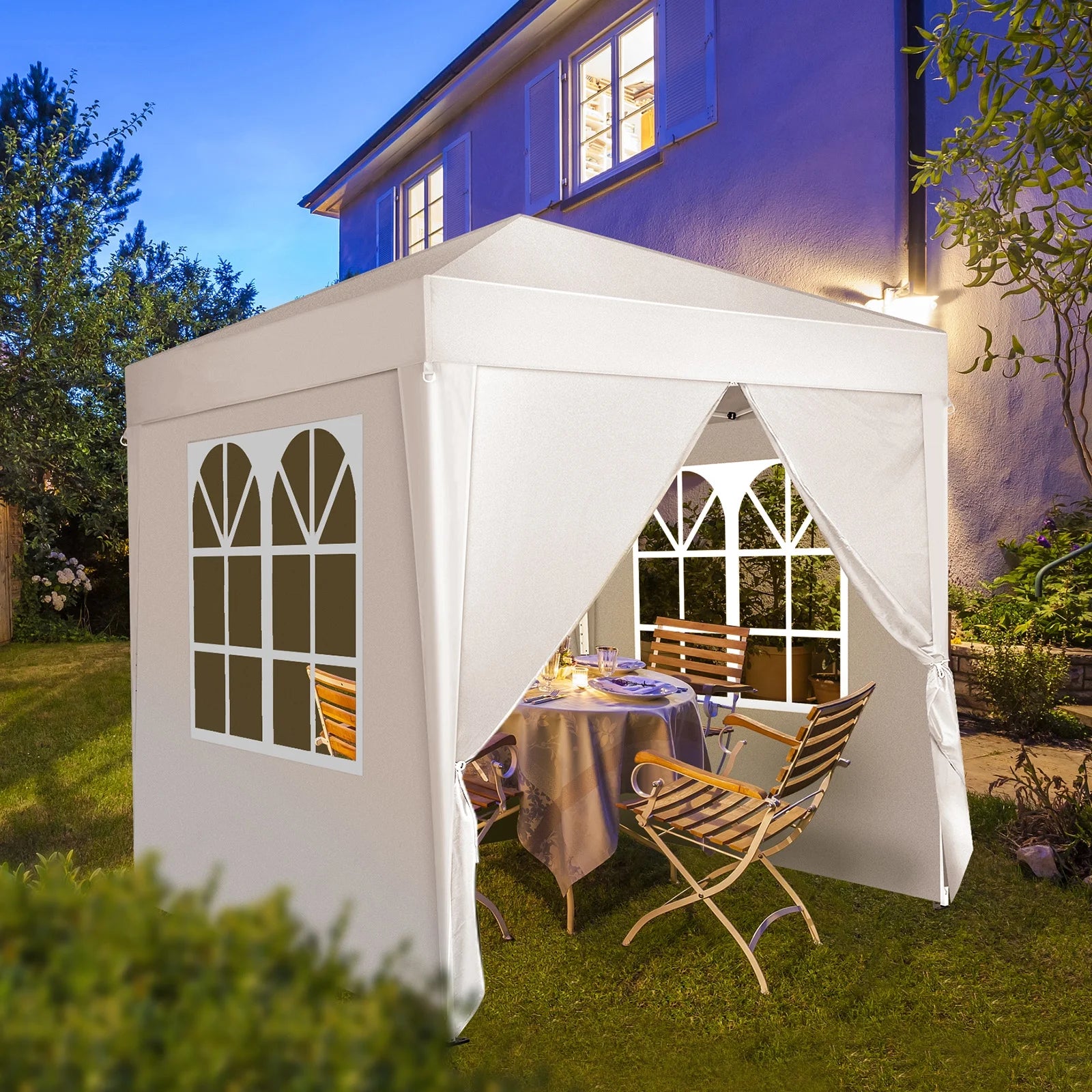 6.5x6.5ft Pop Up Canopy Tent - Instant White Gazebo w/4 Sidewalls, UPF 50+ & Carry Bag, 42 sq ft Shade for Camping/Patio (200x200cm)