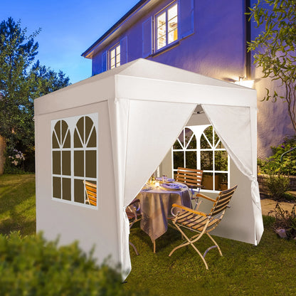 6.5x6.5ft Pop Up Canopy Tent - Instant White Gazebo w/4 Sidewalls, UPF 50+ & Carry Bag, 42 sq ft Shade for Camping/Patio (200x200cm)