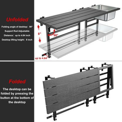GDLF 43.5" Rectangular Adjustable Wood-Plastic Patio Bar Table with Folding Feature, Brown