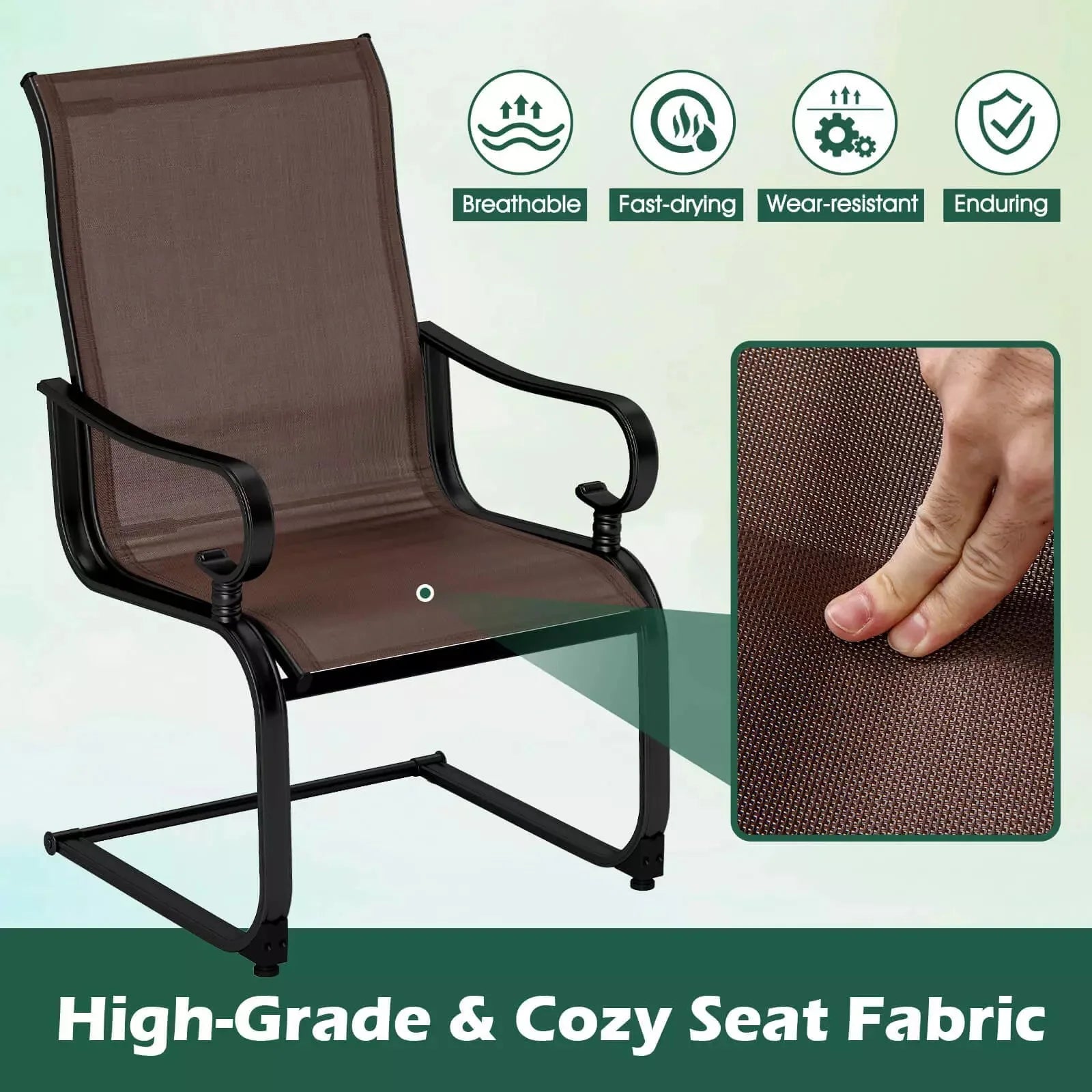 Harmijoy Set of 2 Patio Chairs C-Spring Motion Chairs w/Quick-drying & Breathable Fabric