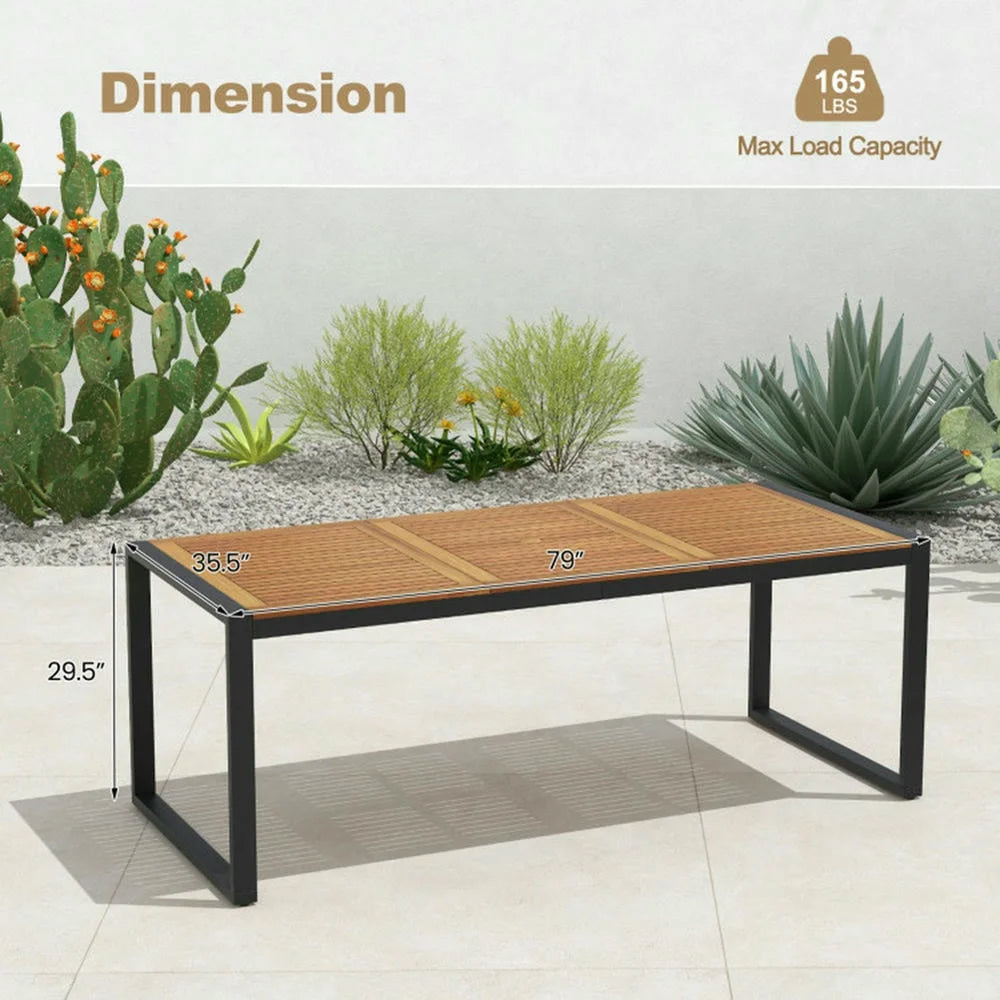 Spaco 79 Inch Acacia Wood Patio Table, Table with 1.9 Inch Umbrella Hole for Outdoor as Garden and Poolside, Brown