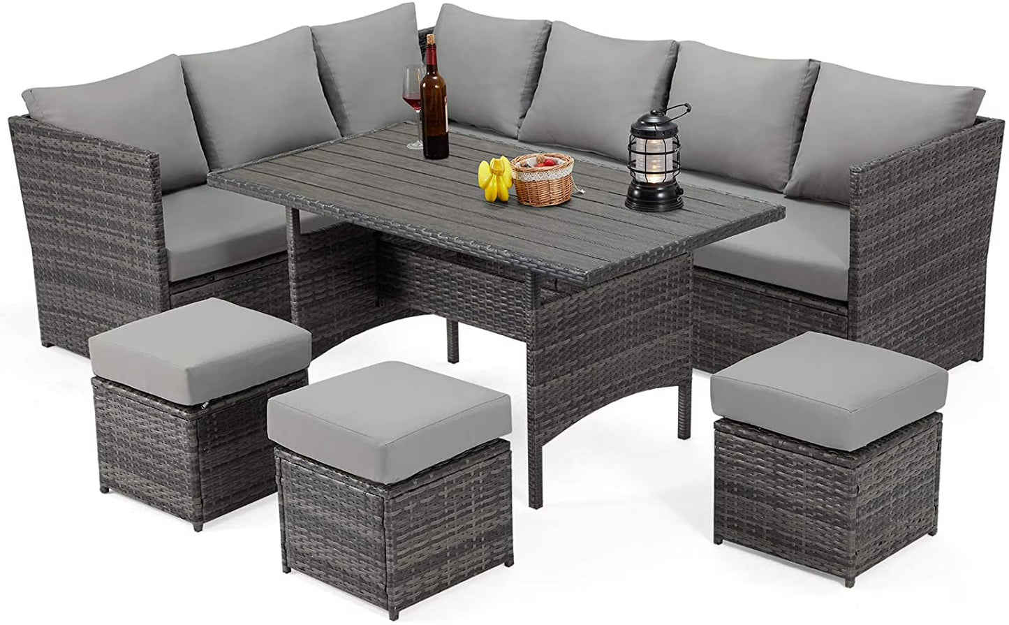 Danrelax 7-Piece Patio Conversation Set, Outdoor Sectional Sofa, PE Rattan Wicker Furniture, Steel Frame, Gray