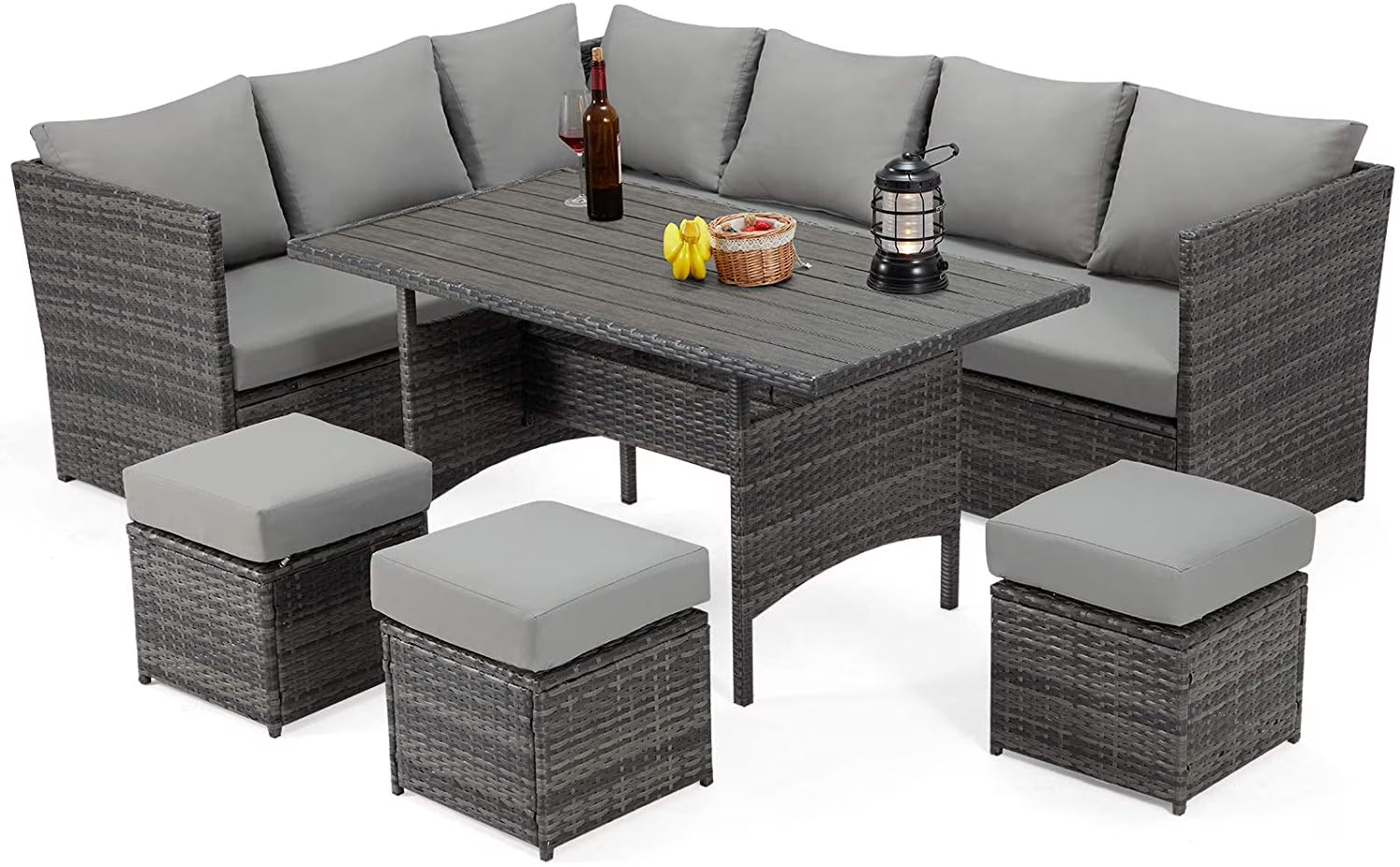 Danrelax 7-Piece Patio Conversation Set, Outdoor Sectional Sofa, PE Rattan Wicker Furniture, Steel Frame, Gray