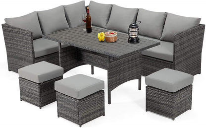 Danrelax 7-Piece Patio Conversation Set, Outdoor Sectional Sofa, PE Rattan Wicker Furniture, Steel Frame, Gray