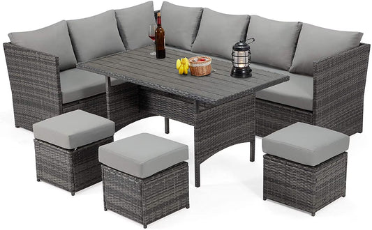 Danrelax 7-Piece Patio Conversation Set, Outdoor Sectional Sofa, PE Rattan Wicker Furniture, Steel Frame, Gray