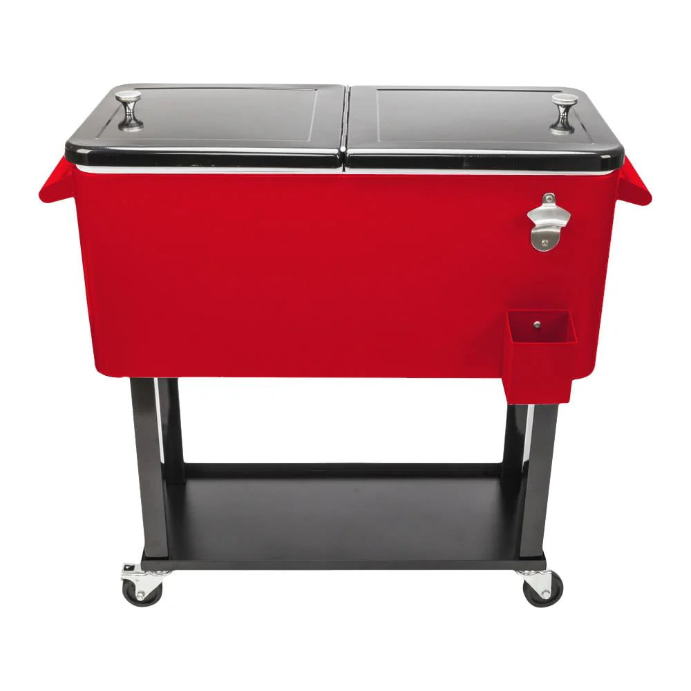 EasingRoom 80QT Cooler Cart Rolling Party Iron Spray Ice Chest Patio Warm Shelf Red